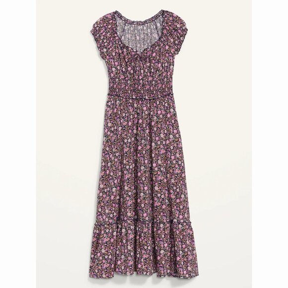 Old Navy "Short-Sleeve Waist-Defined Printed Midi Dress" medium, floral print - Picture 2 of 8